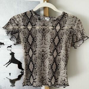 Garage Women's Sheer Snake-Print Tee in Black and Gray